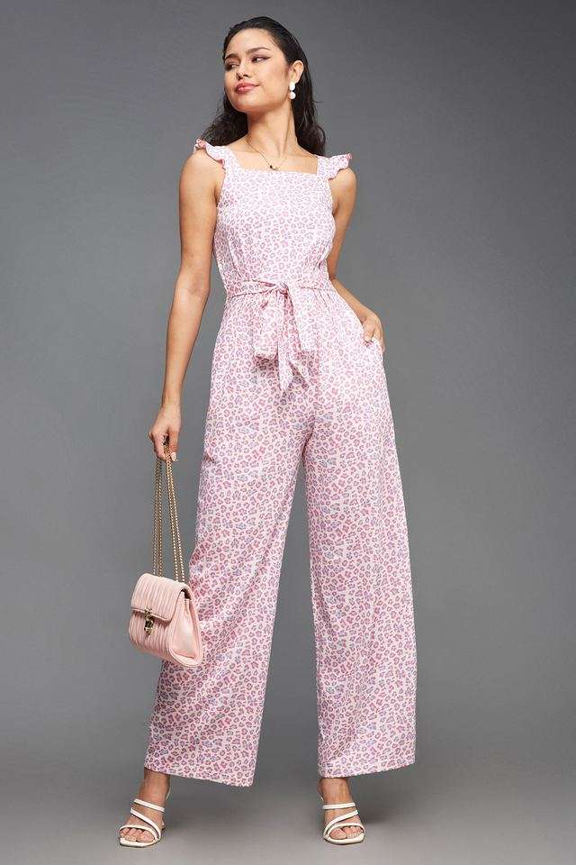 miss chase Women's Square Neck Sleeveless Animal-Patterned Waist Tie-Up Pure Cotton Regular-Length Jumpsuit-picture-17