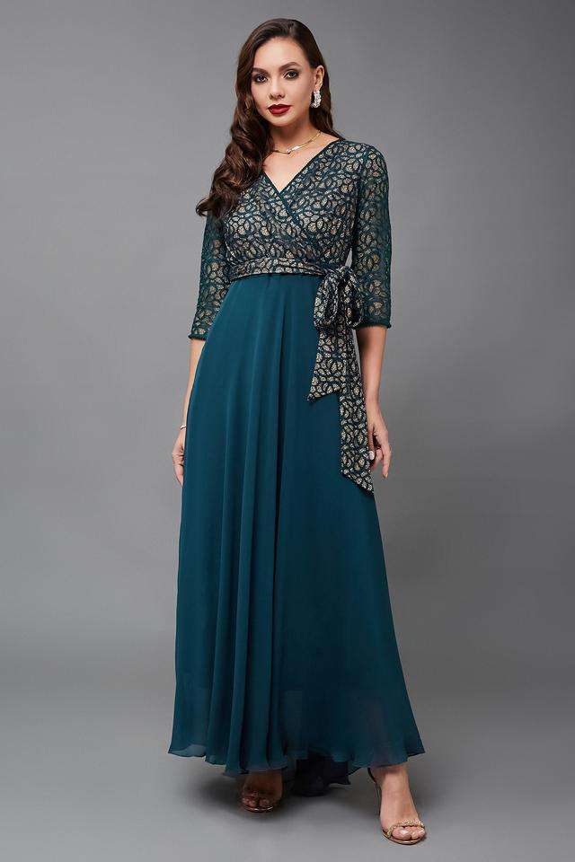 Floral V-Neck Georgette Women Dress-image-47