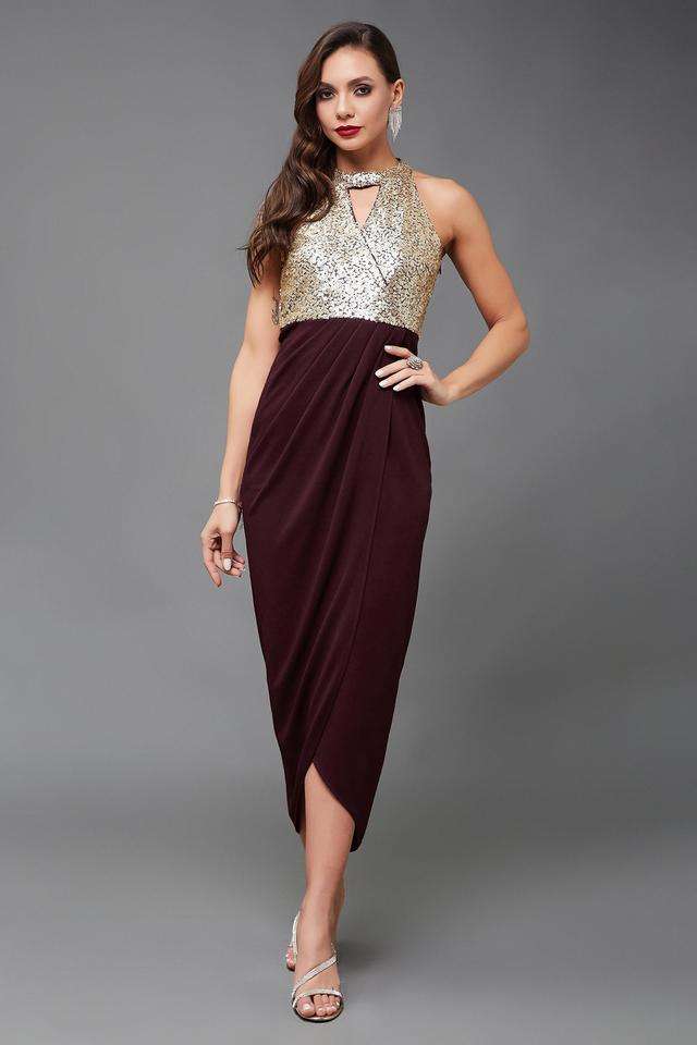 miss chase Solid Halter Neck Polyester Women Dress-picture-39