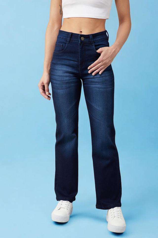Mid Rise Dark Wash Denim Relaxed Fit Women's Jeans