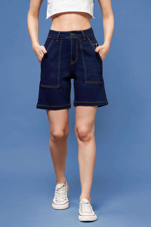Regular Fit Above Knee Denim Women's Casual Wear Shorts-image-22