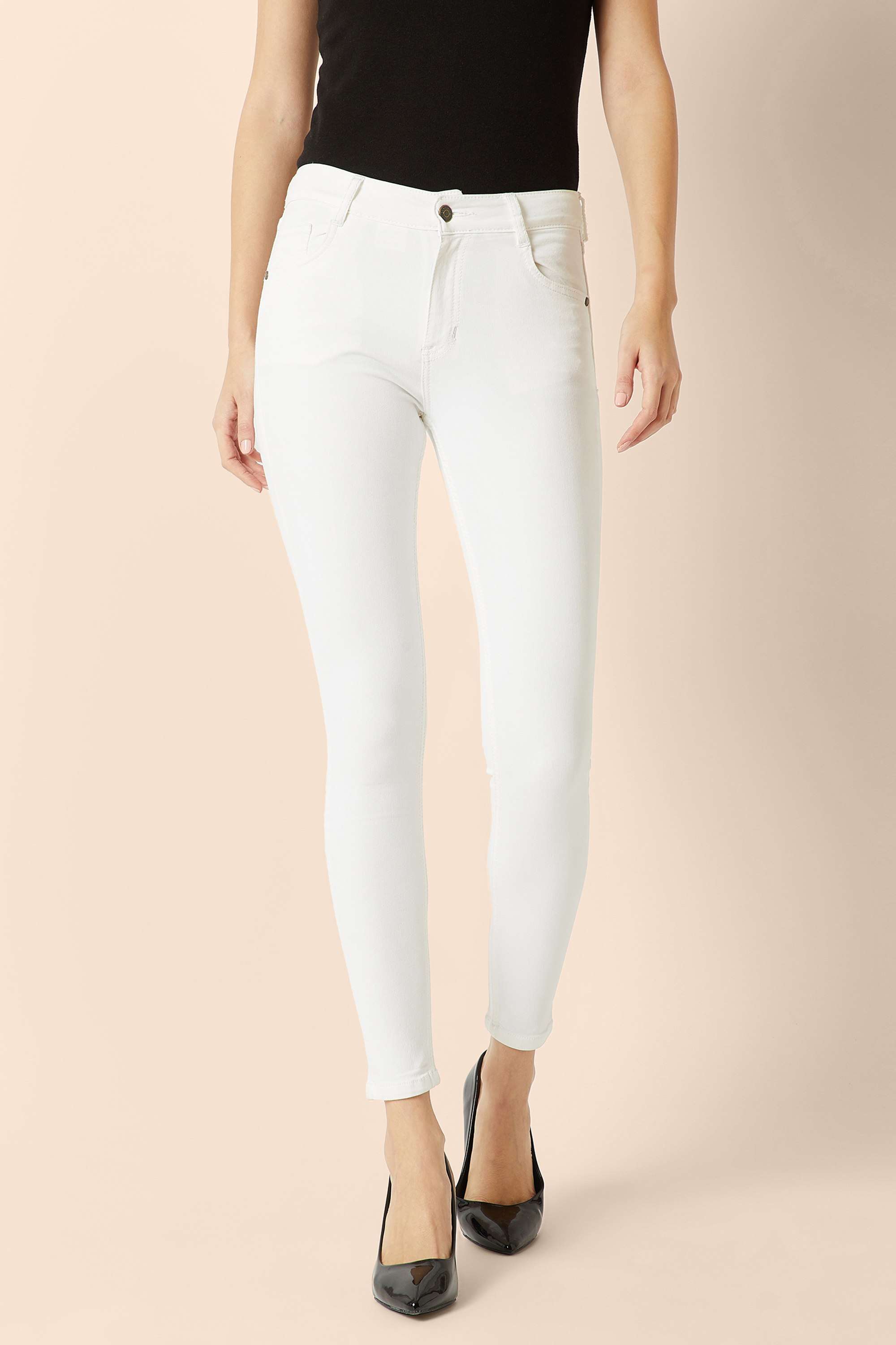 Miss Chase Women's White Skinny Mid Rise Clean Look Bleached Regular Length Stretchable Denim Jeans-picture-14