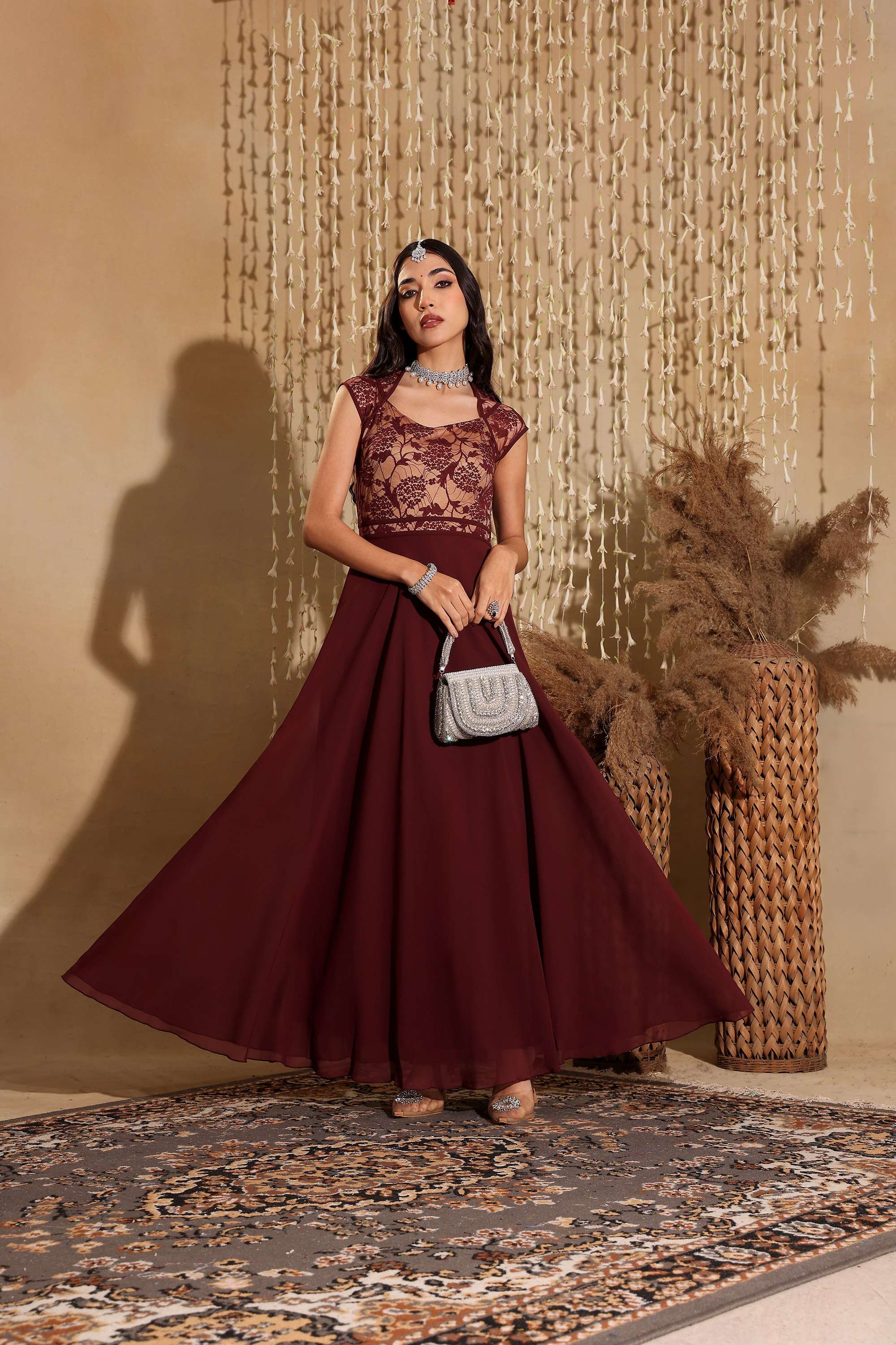 Printed V-Neck Georgette Women Dress-image-28