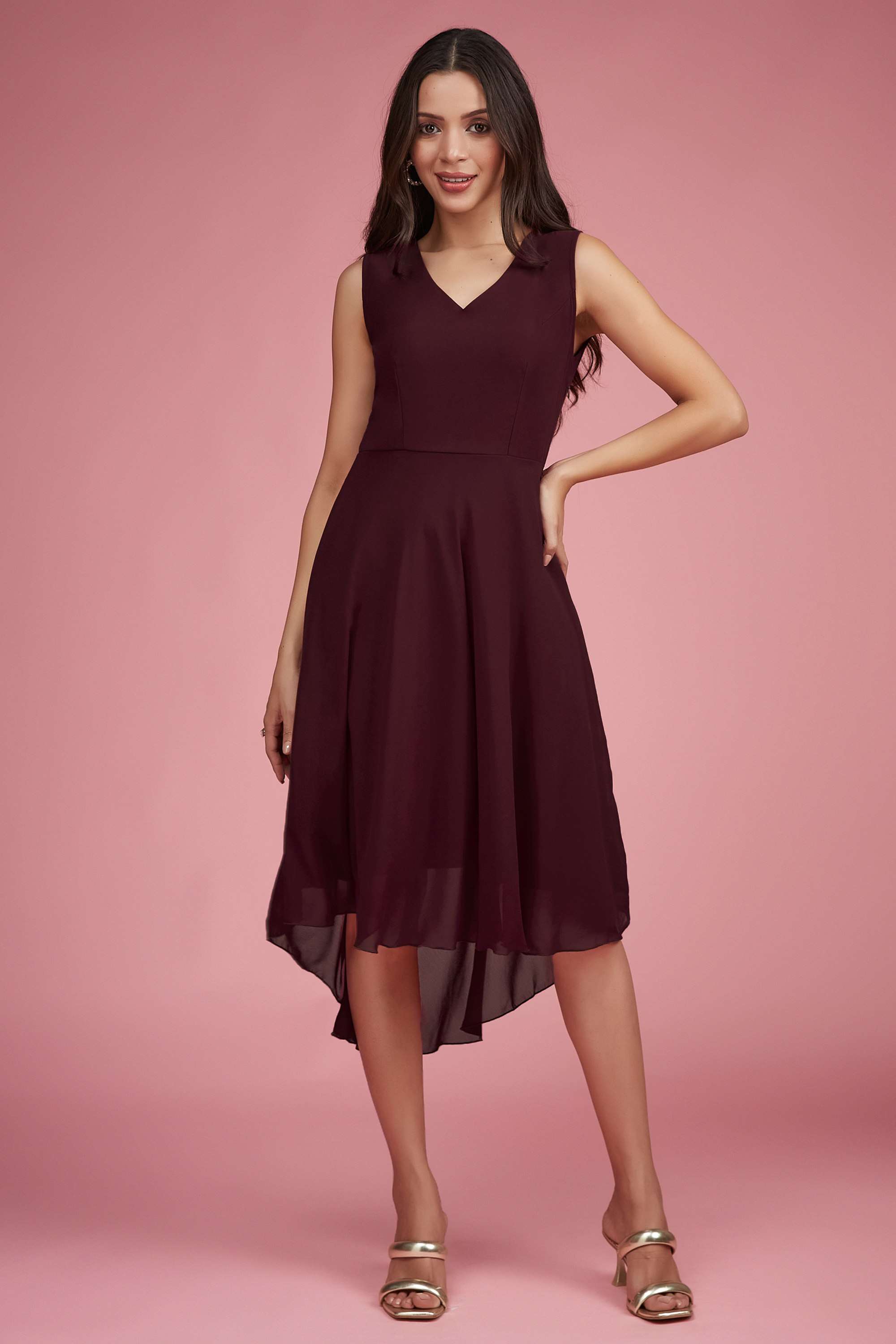 miss chase Solid V-Neck Georgette Women Dress-picture-34