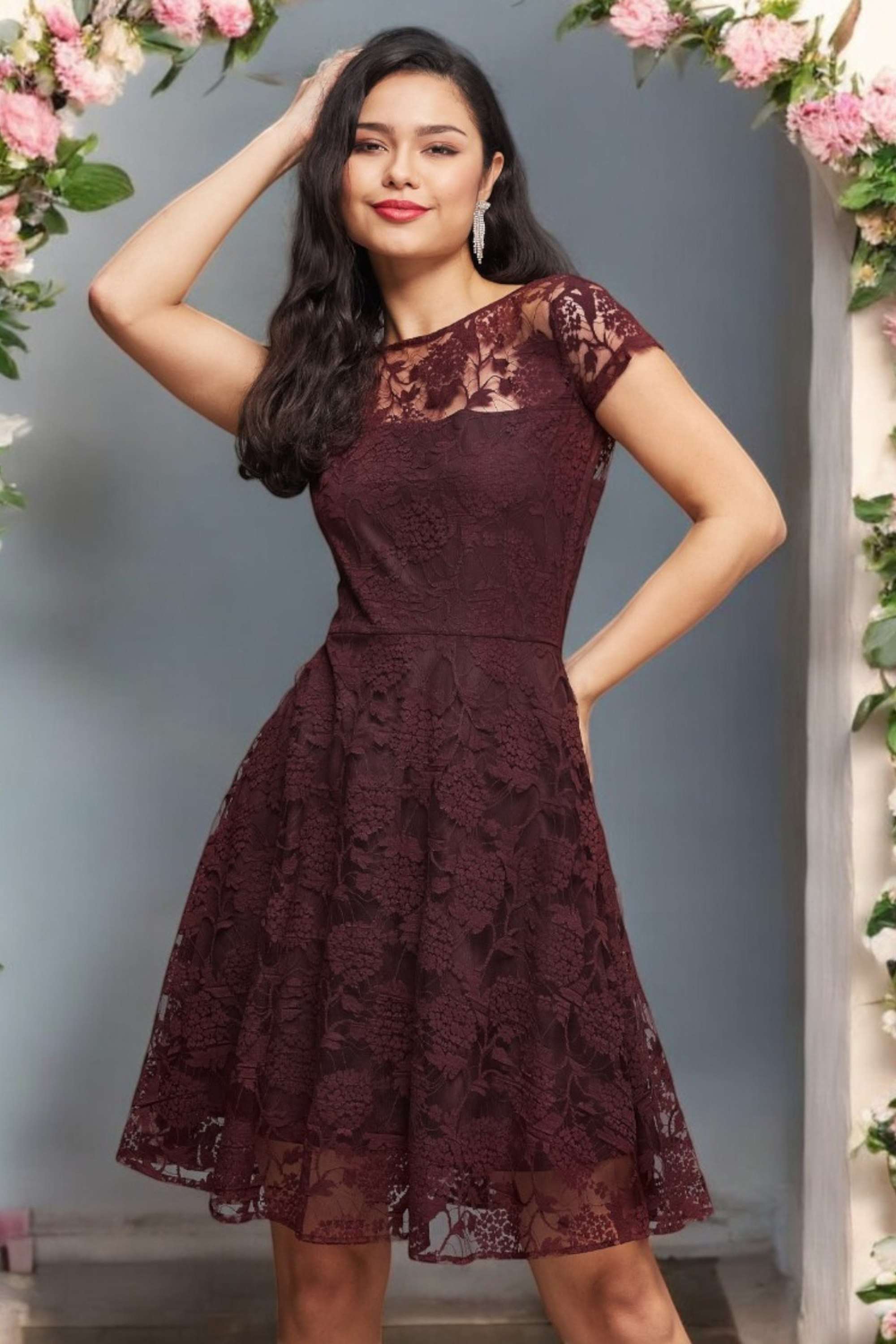 miss chase Printed Round Neck Lace Women Dress-picture-24