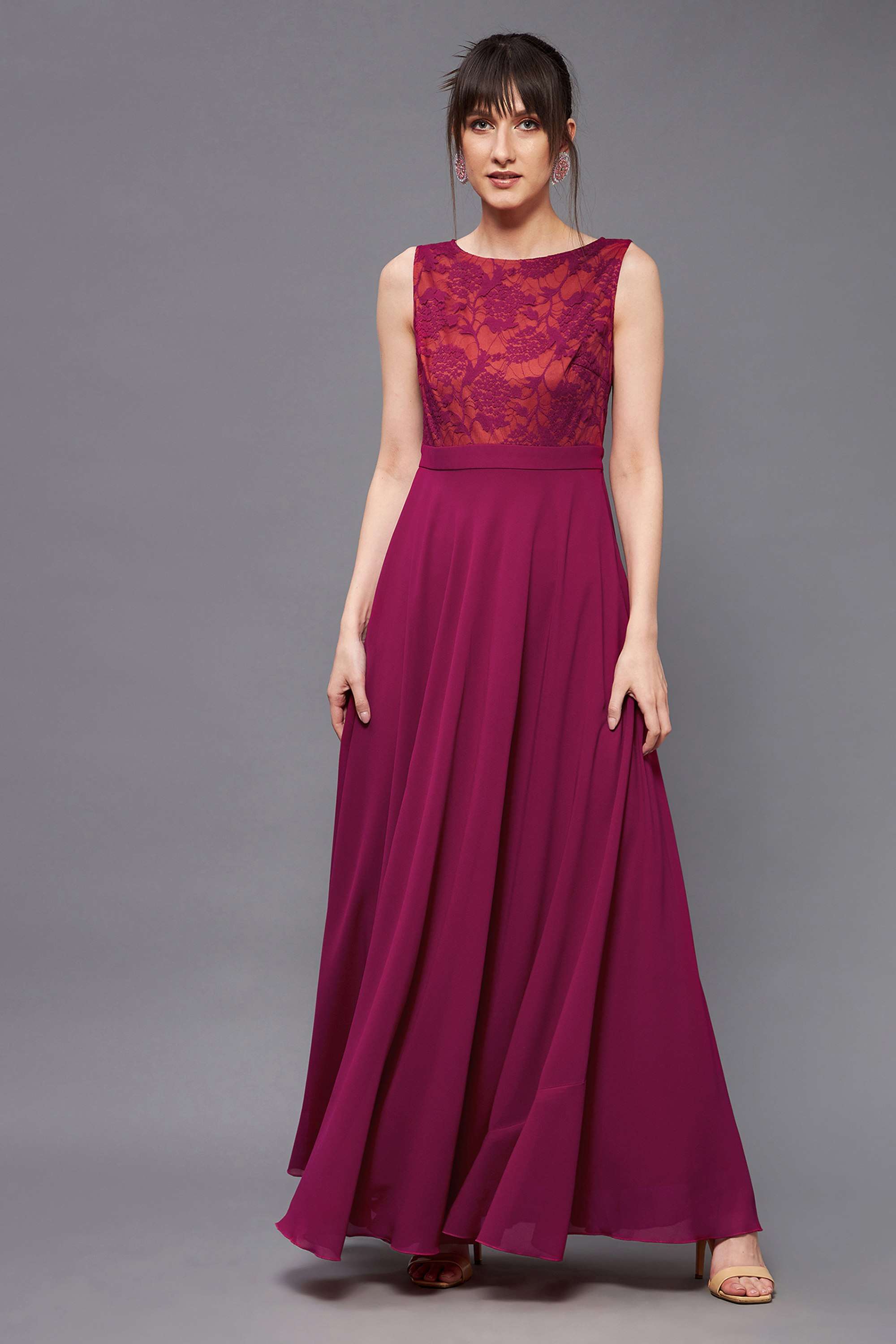 Printed Boat Neck Georgette Women Dress-image-28