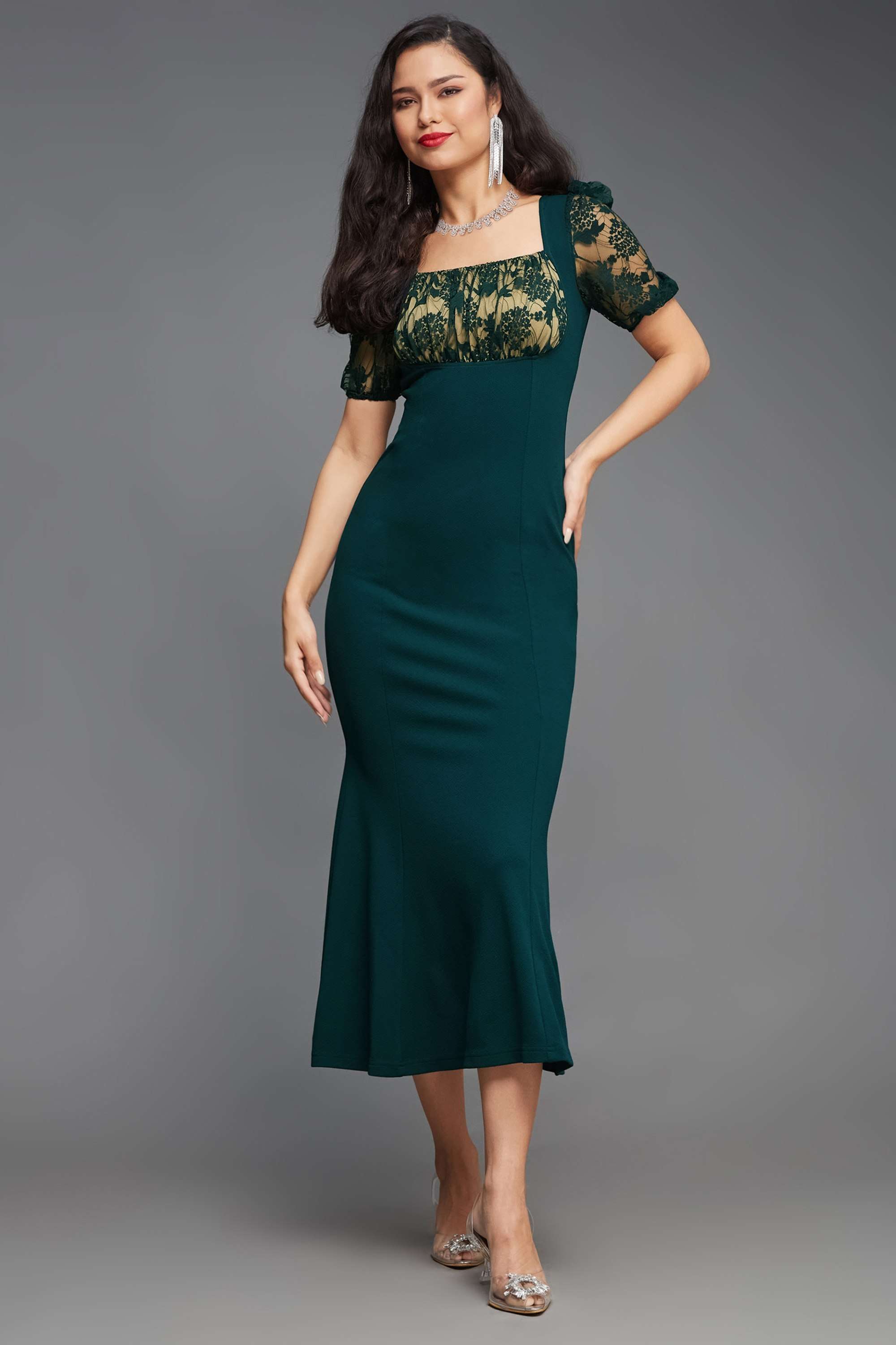 miss chase Solid Square Neck Polyester Women Dress-picture-37