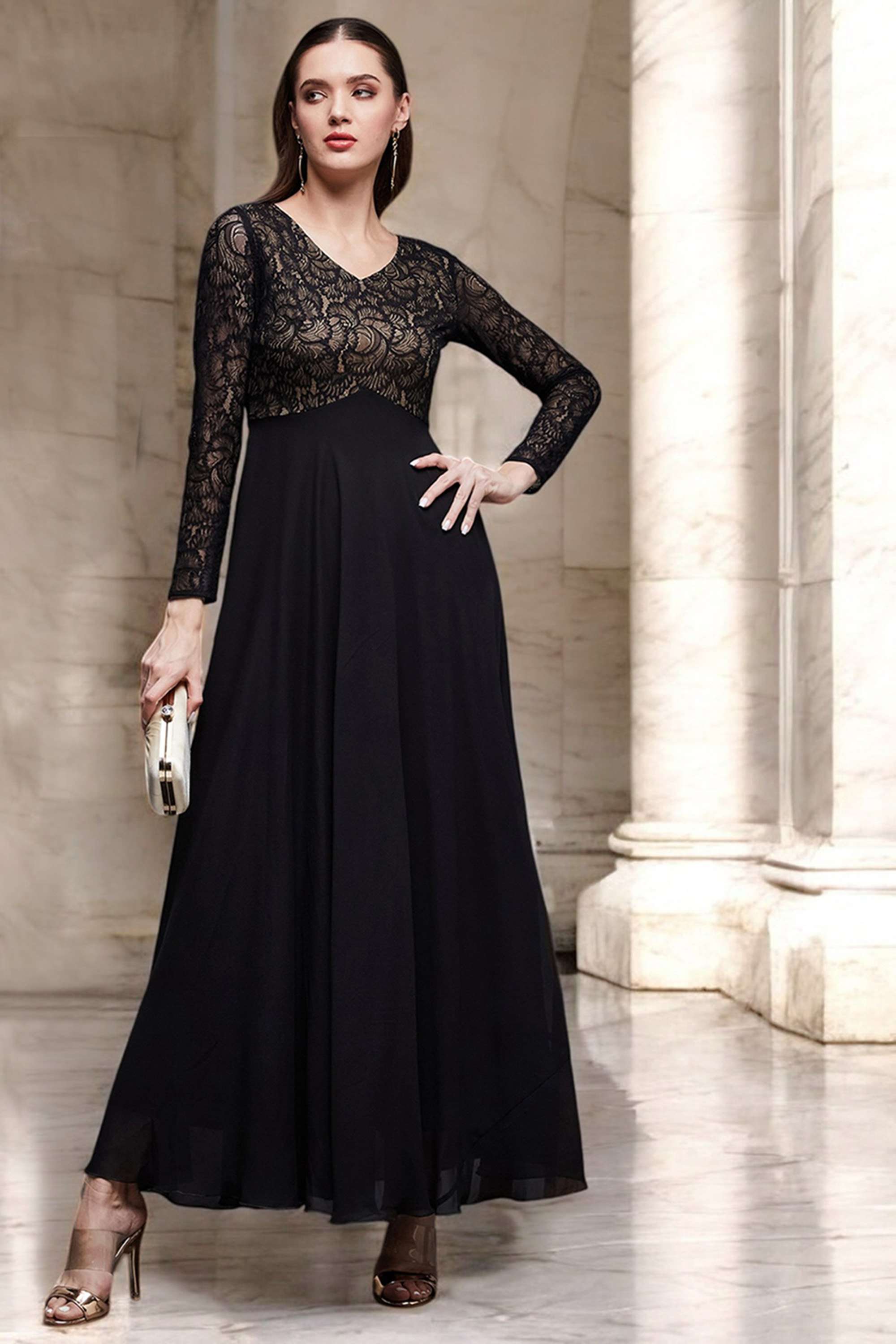 Printed V-Neck Georgette Women Dress-image-35