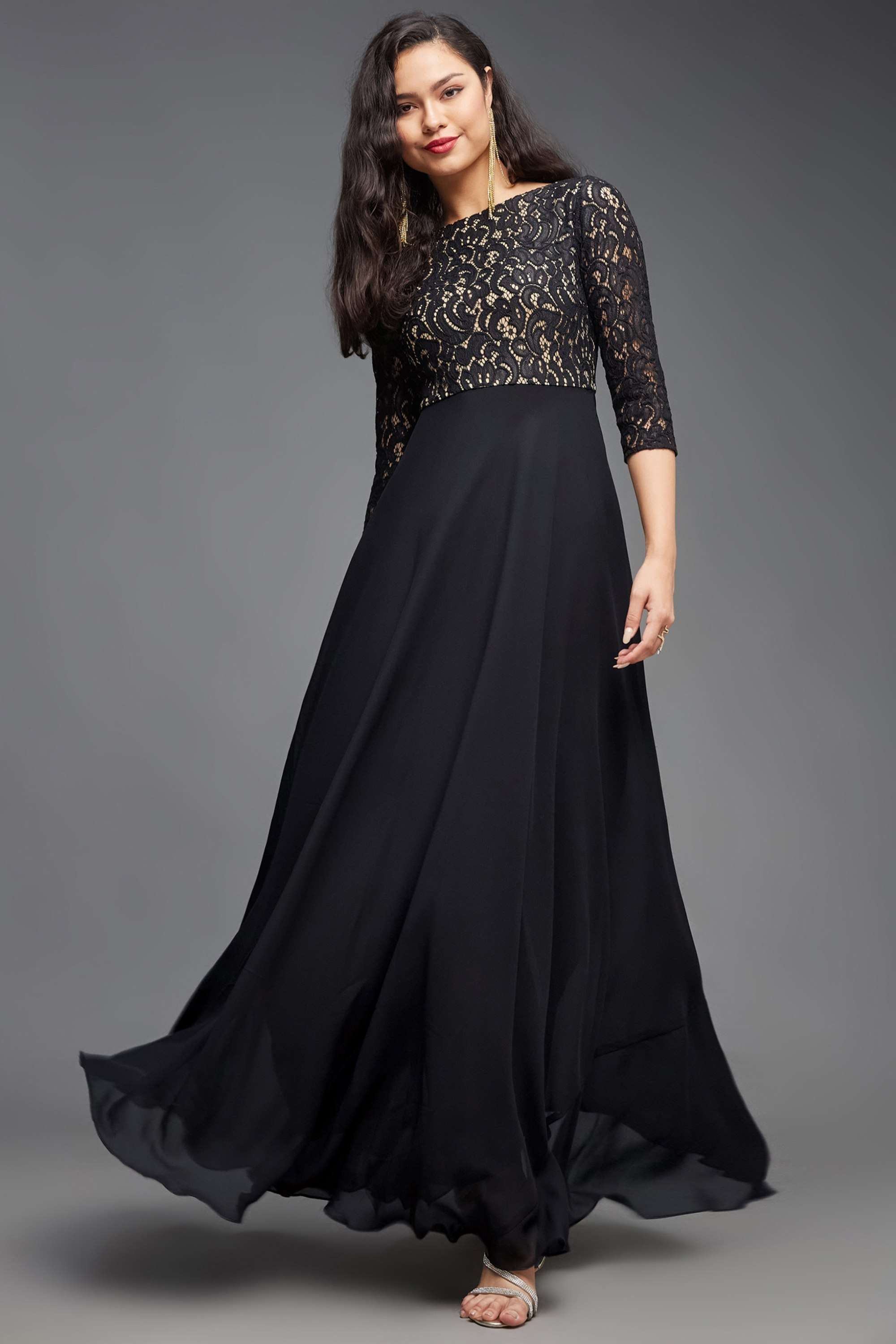Printed Boat Neck Georgette Women Dress-image-25