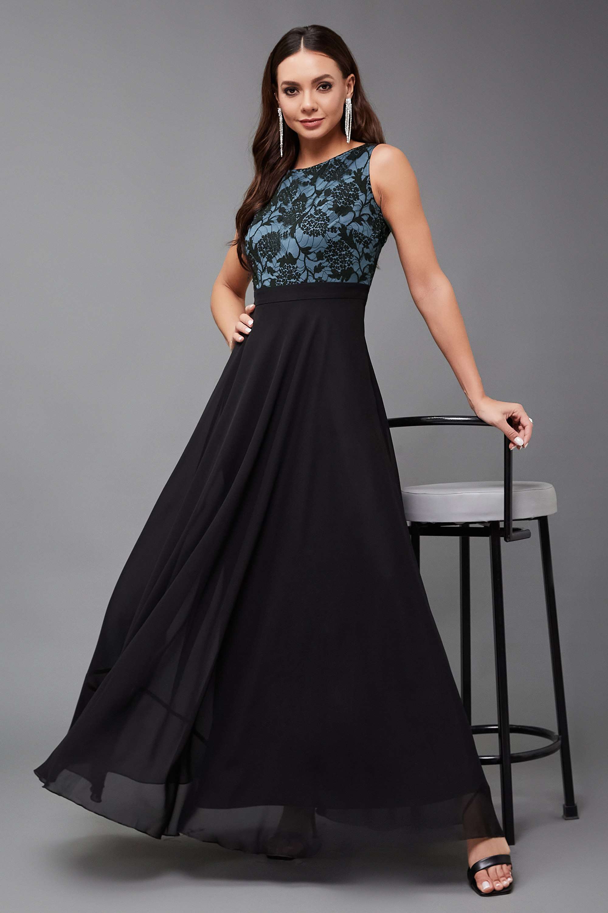 Floral Boat Neck Georgette Women Dress-image-41