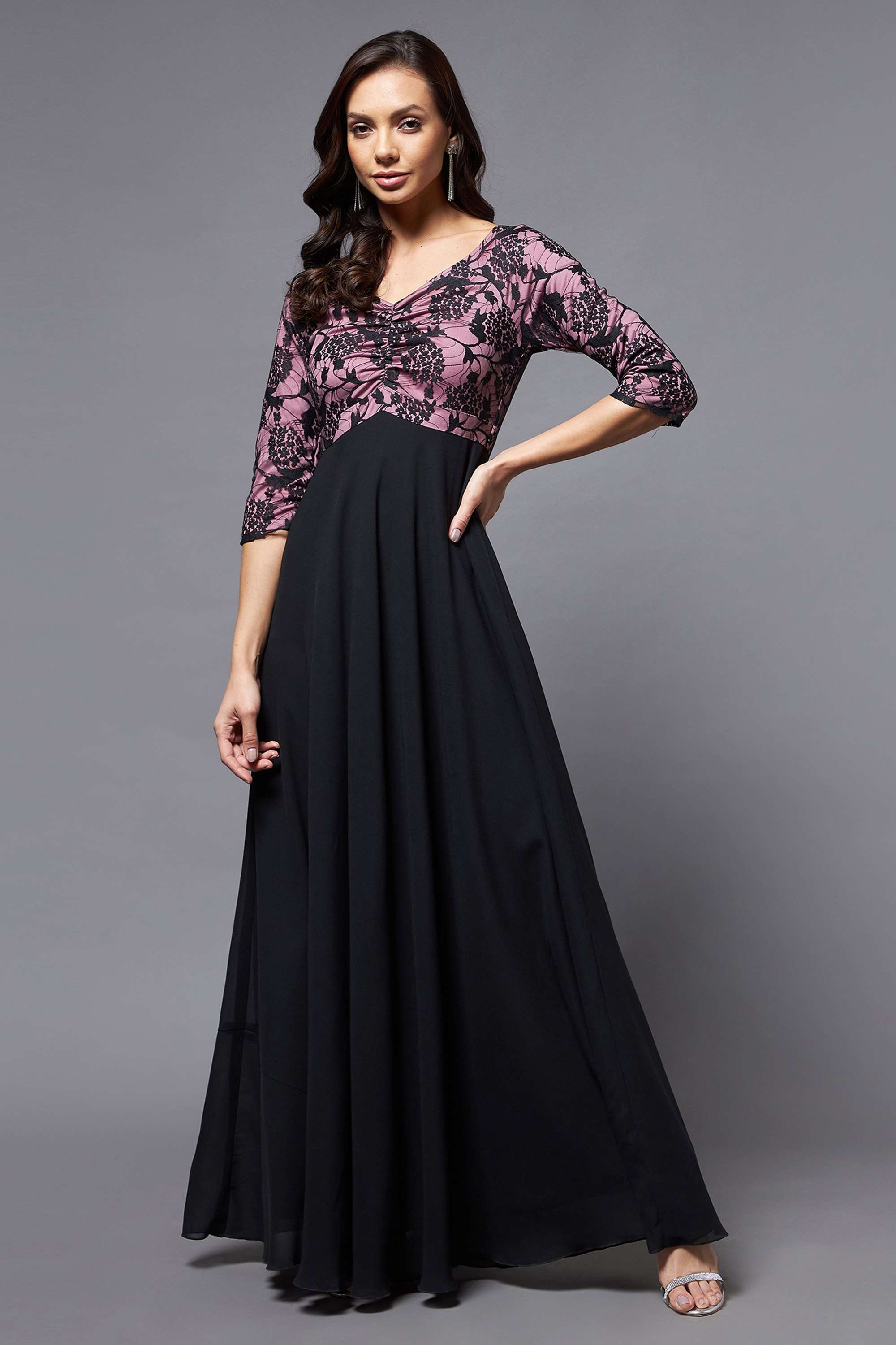 Printed V-Neck Georgette Women Dress-image-36