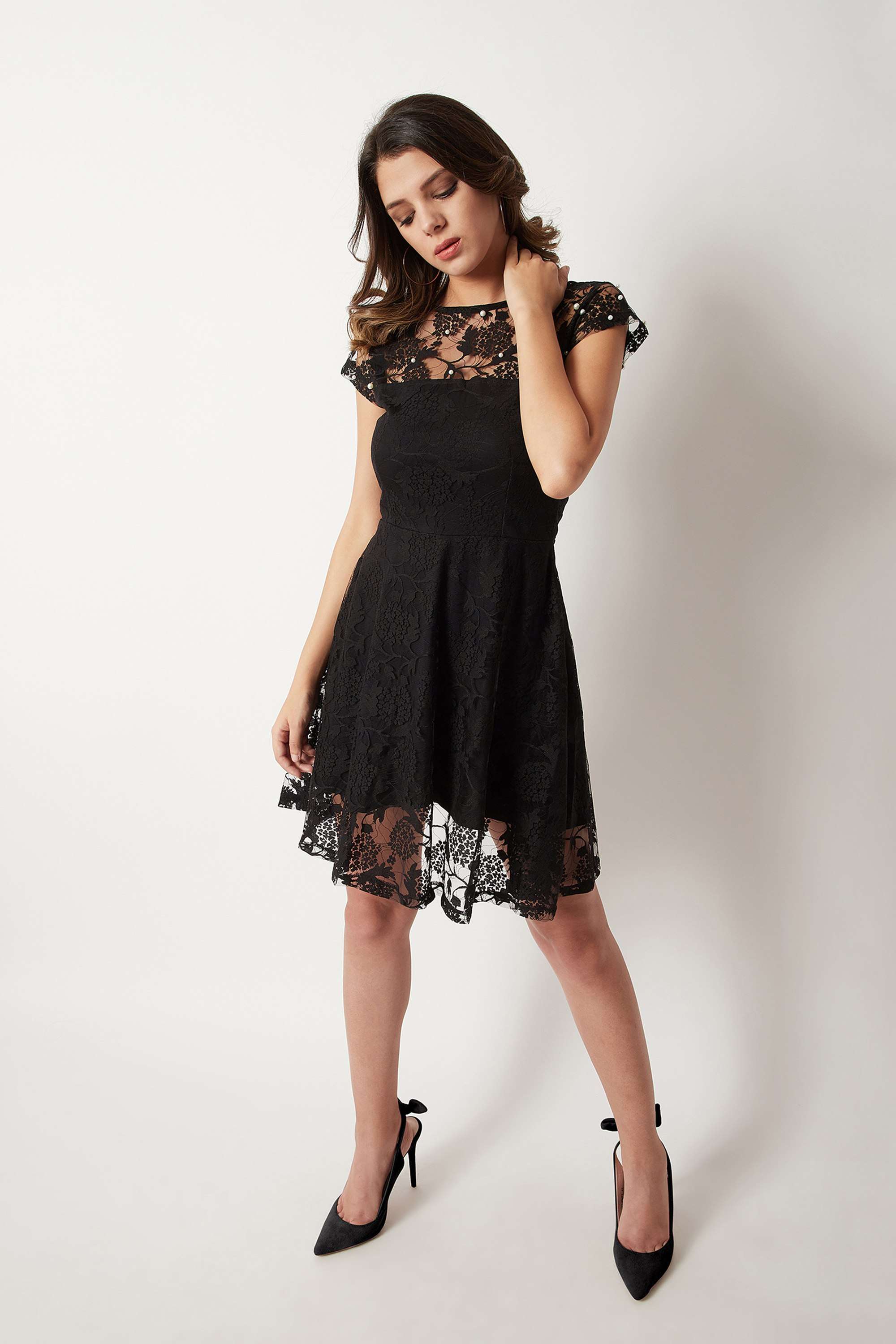 Solid Round Neck Lace Women Dress-image-38