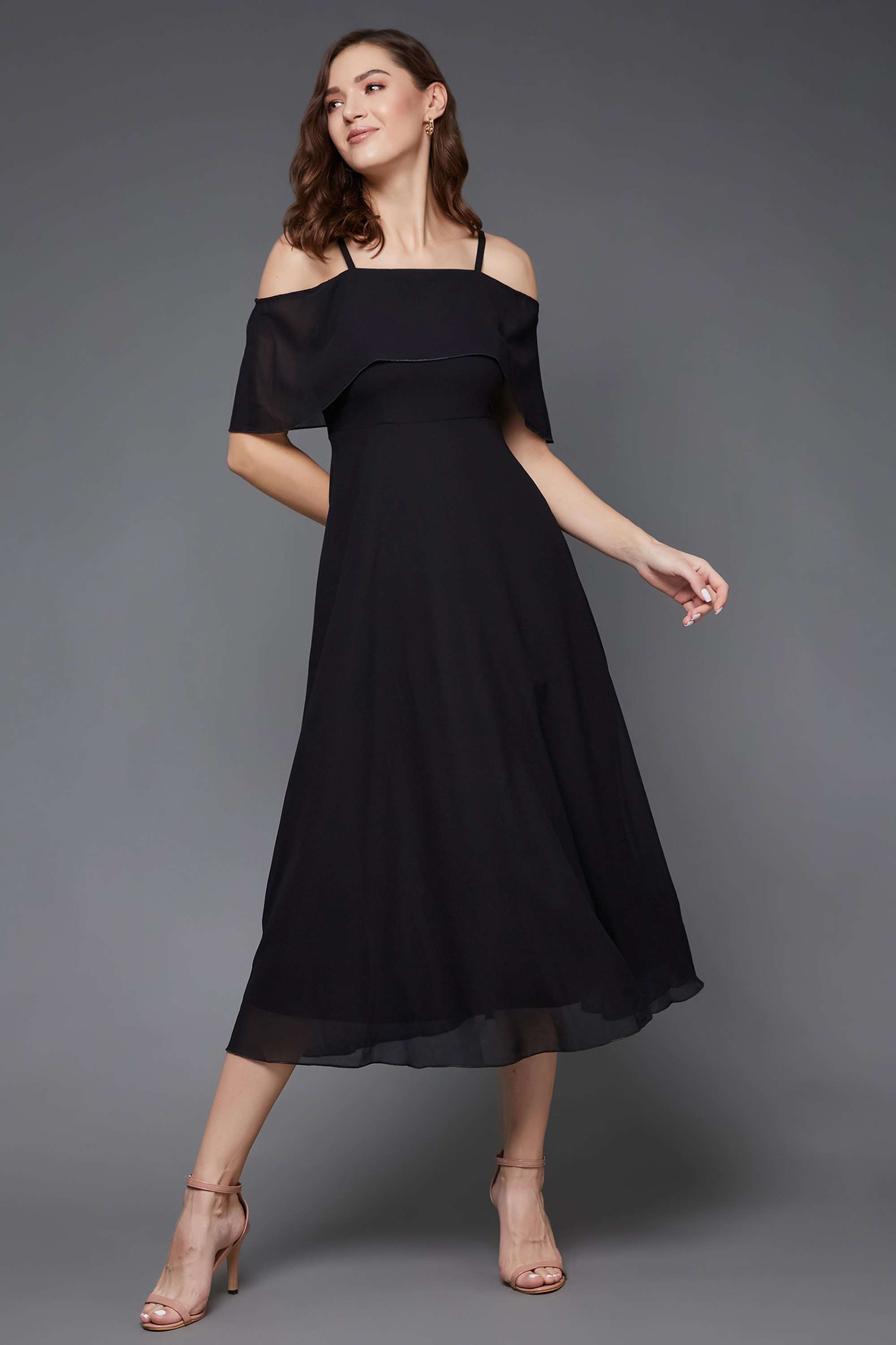 miss chase Solid Off Shoulder Georgette Women Dress-picture-32