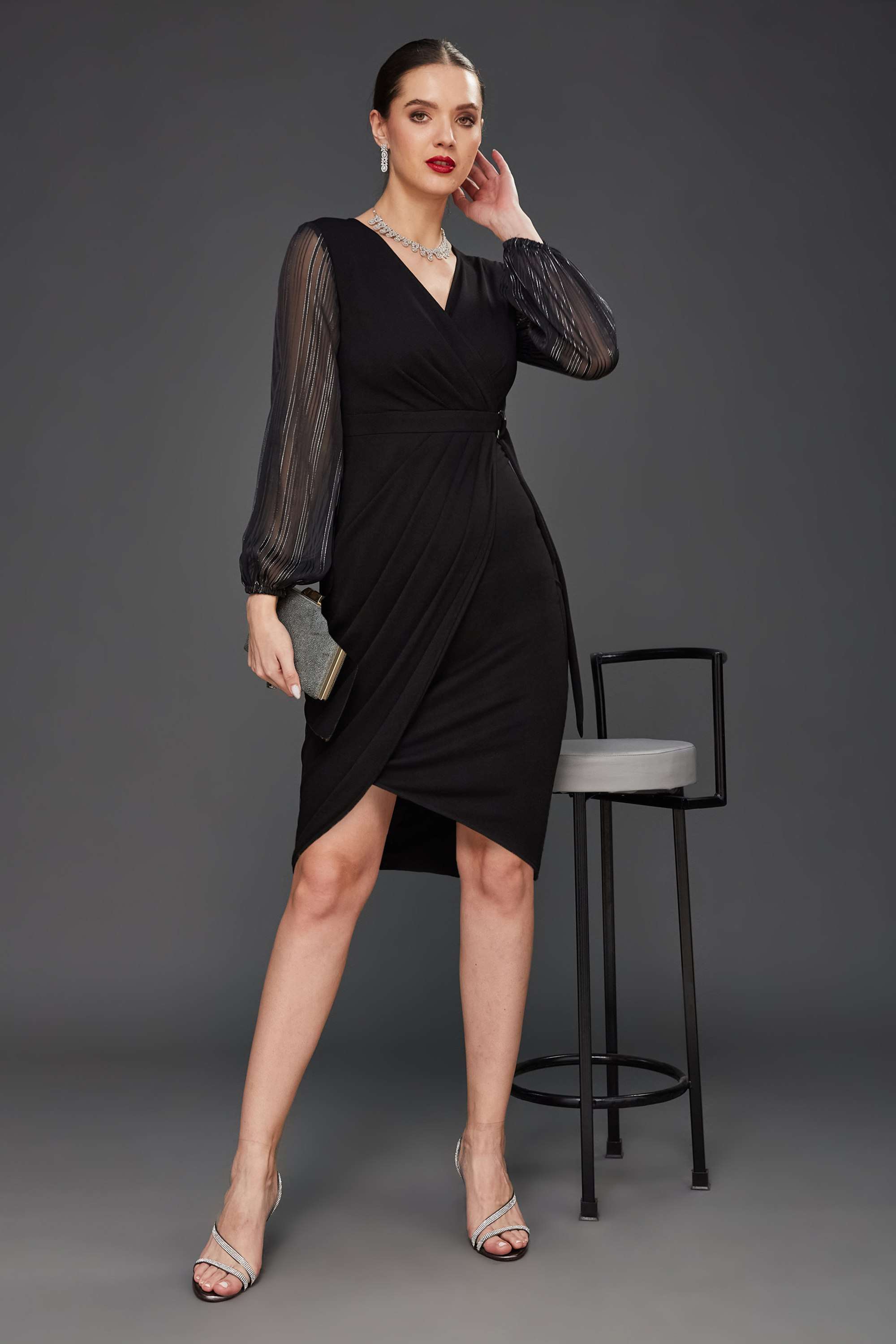 miss chase Solid V-Neck Polyester Women Dress-picture-27