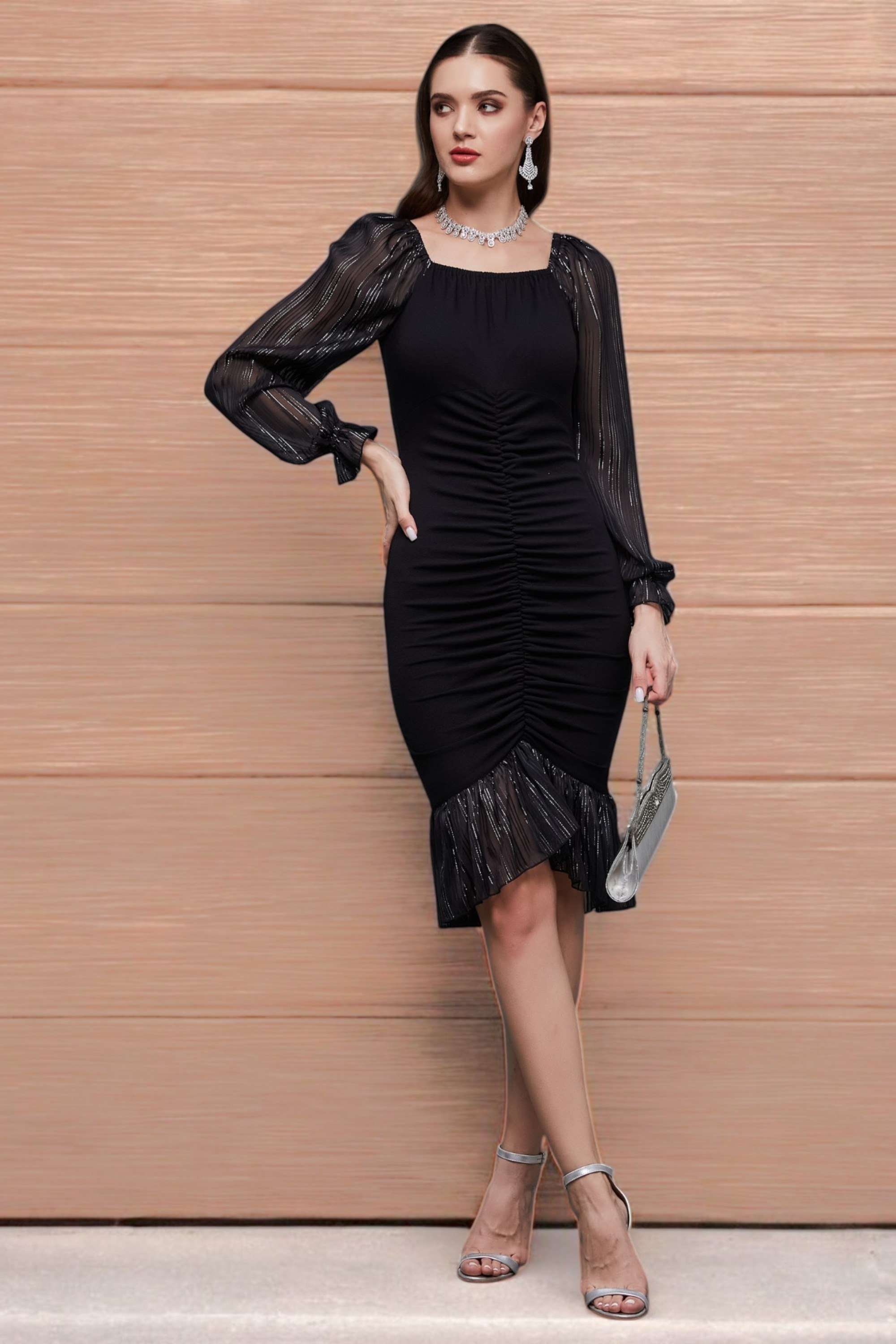 miss chase Solid Square Neck Polyester Women Dress-picture-20