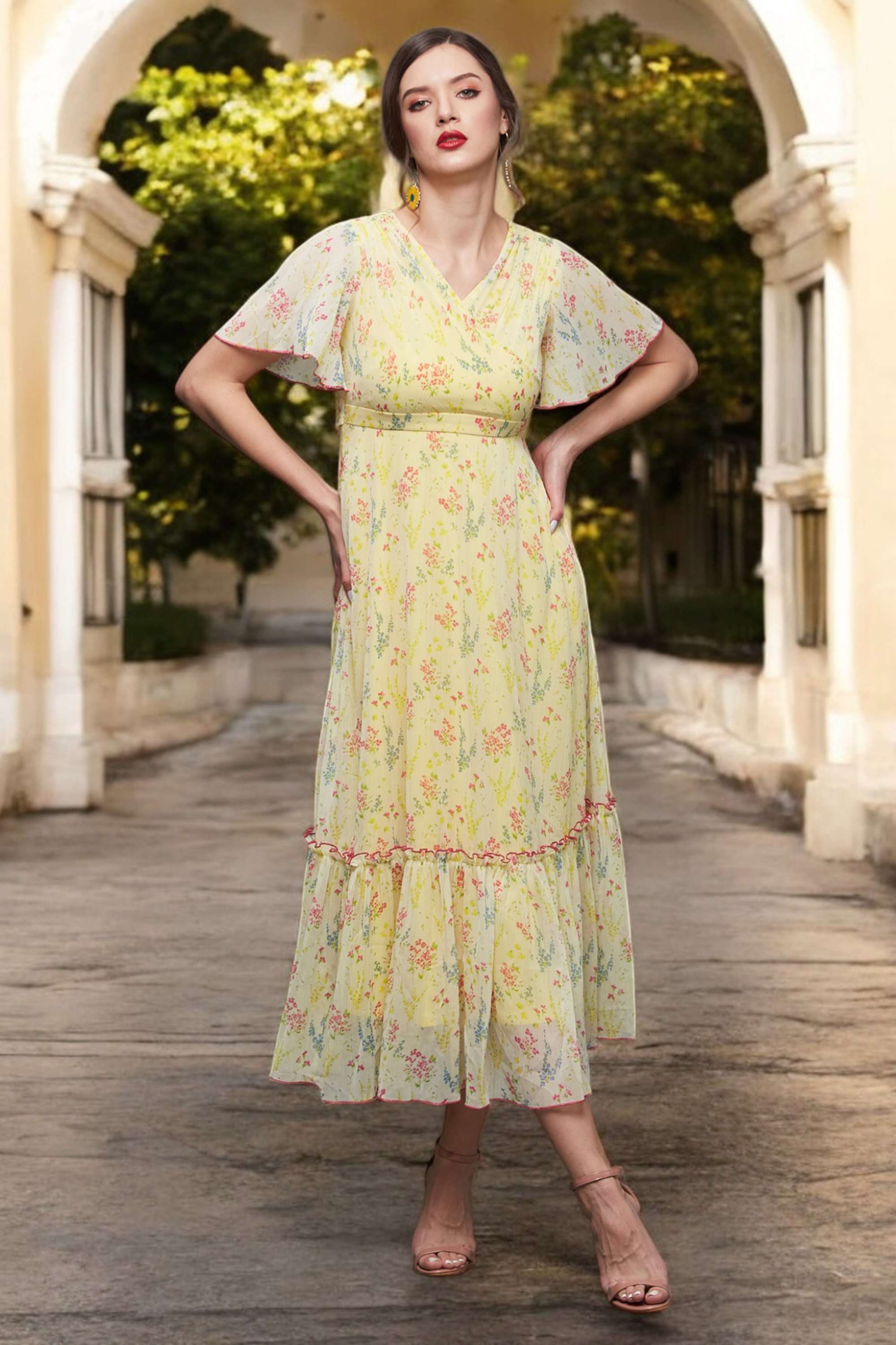 miss chase Floral V-Neck Chiffon Women Dress-picture-35