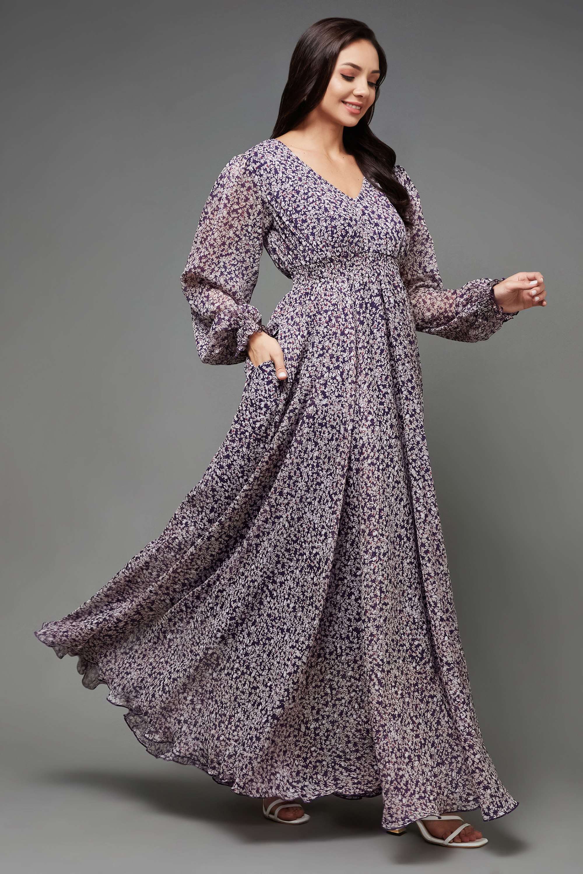 miss chase Floral V-Neck Chiffon Women Dress-picture-42