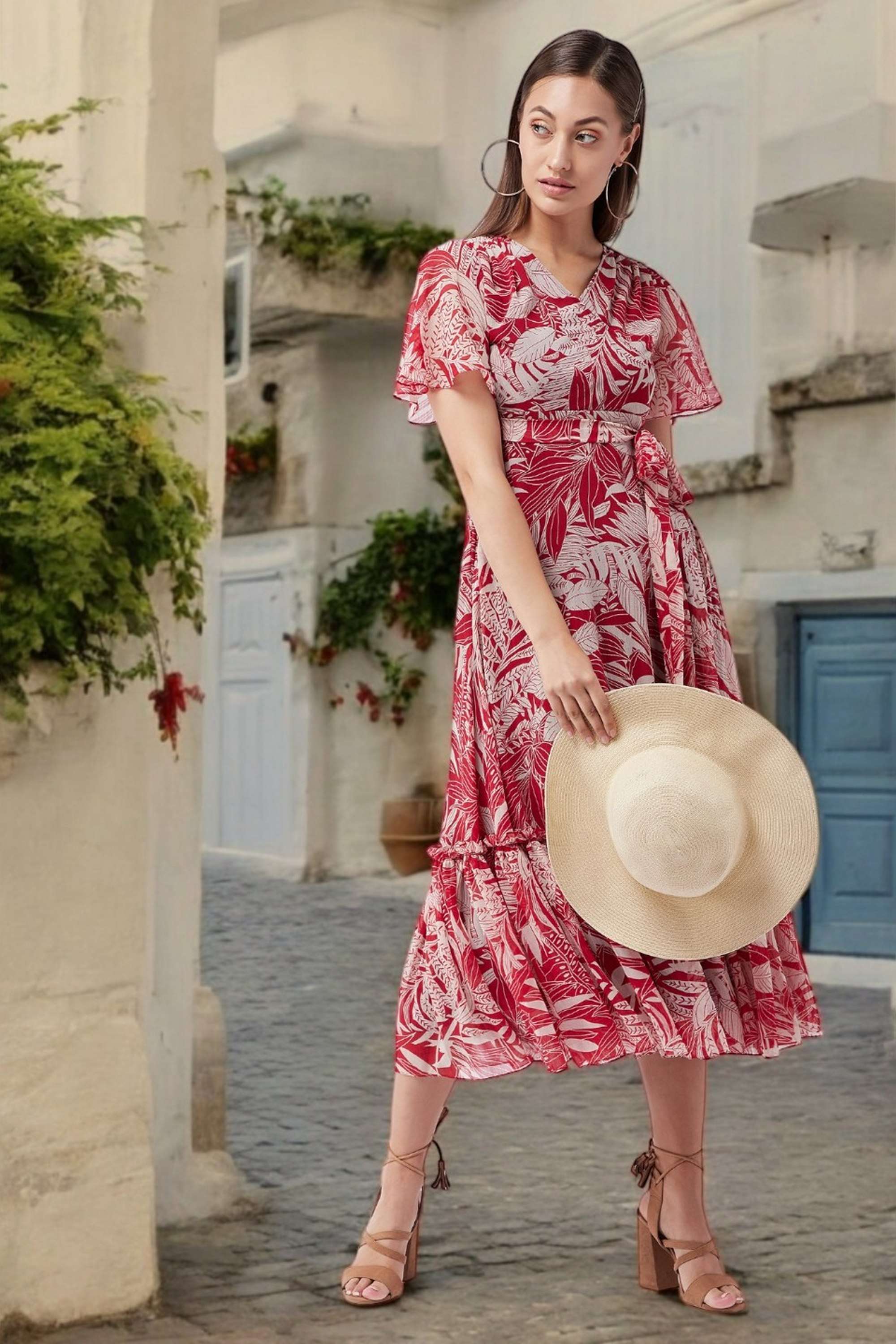 miss chase Floral V-Neck Chiffon Women Dress-picture-28