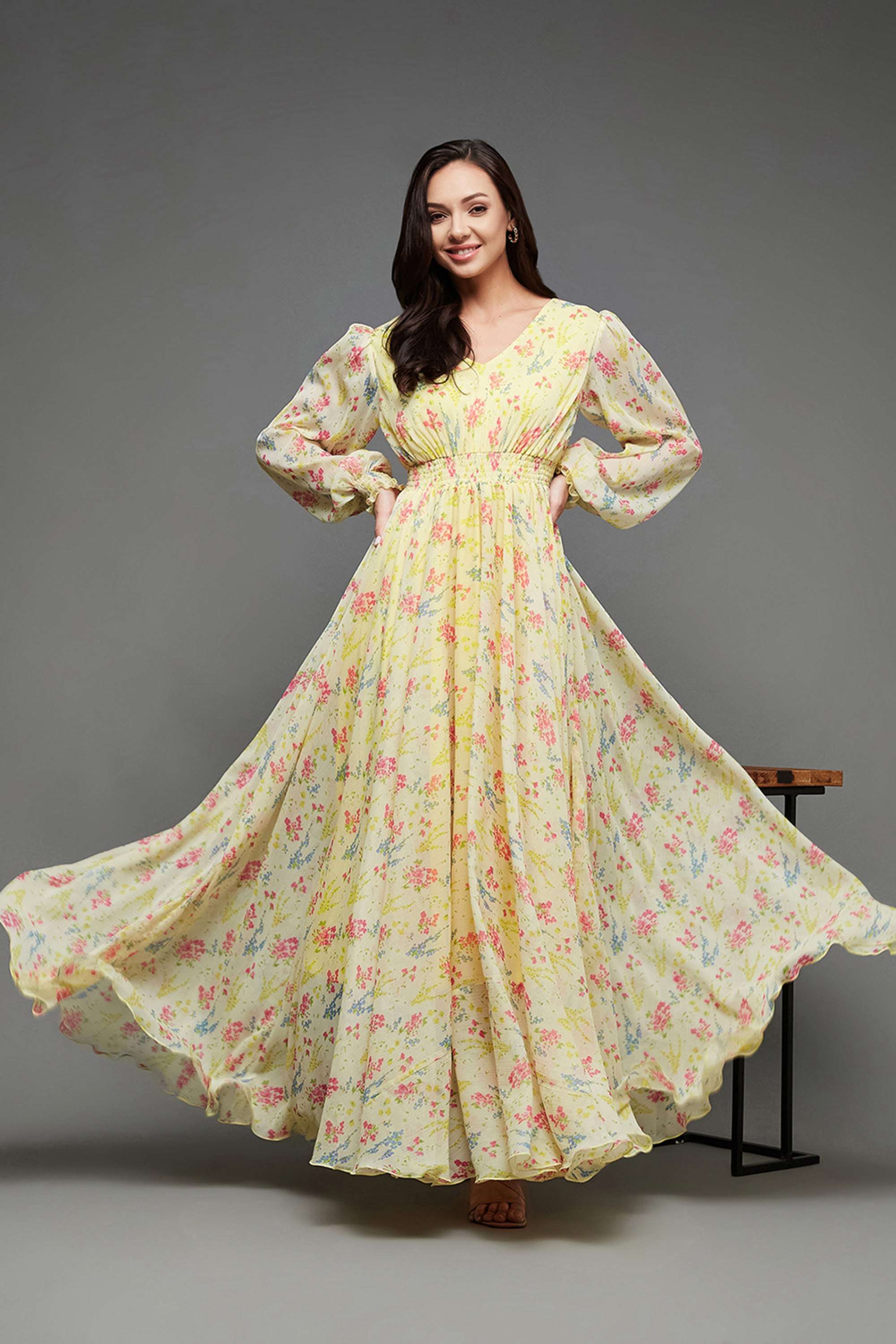 miss chase Floral V-Neck Chiffon Women Dress-picture-34
