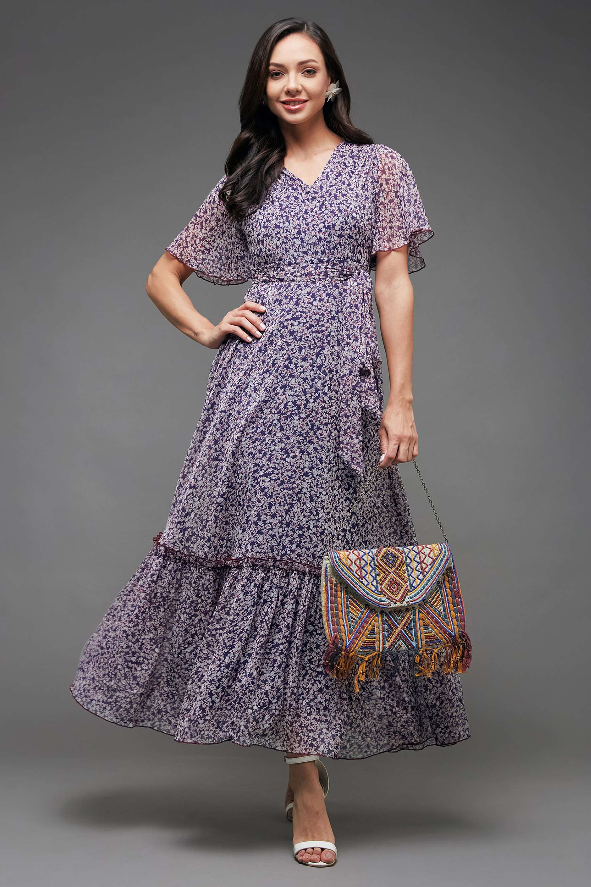 miss chase Floral V-Neck Chiffon Women Dress-picture-30