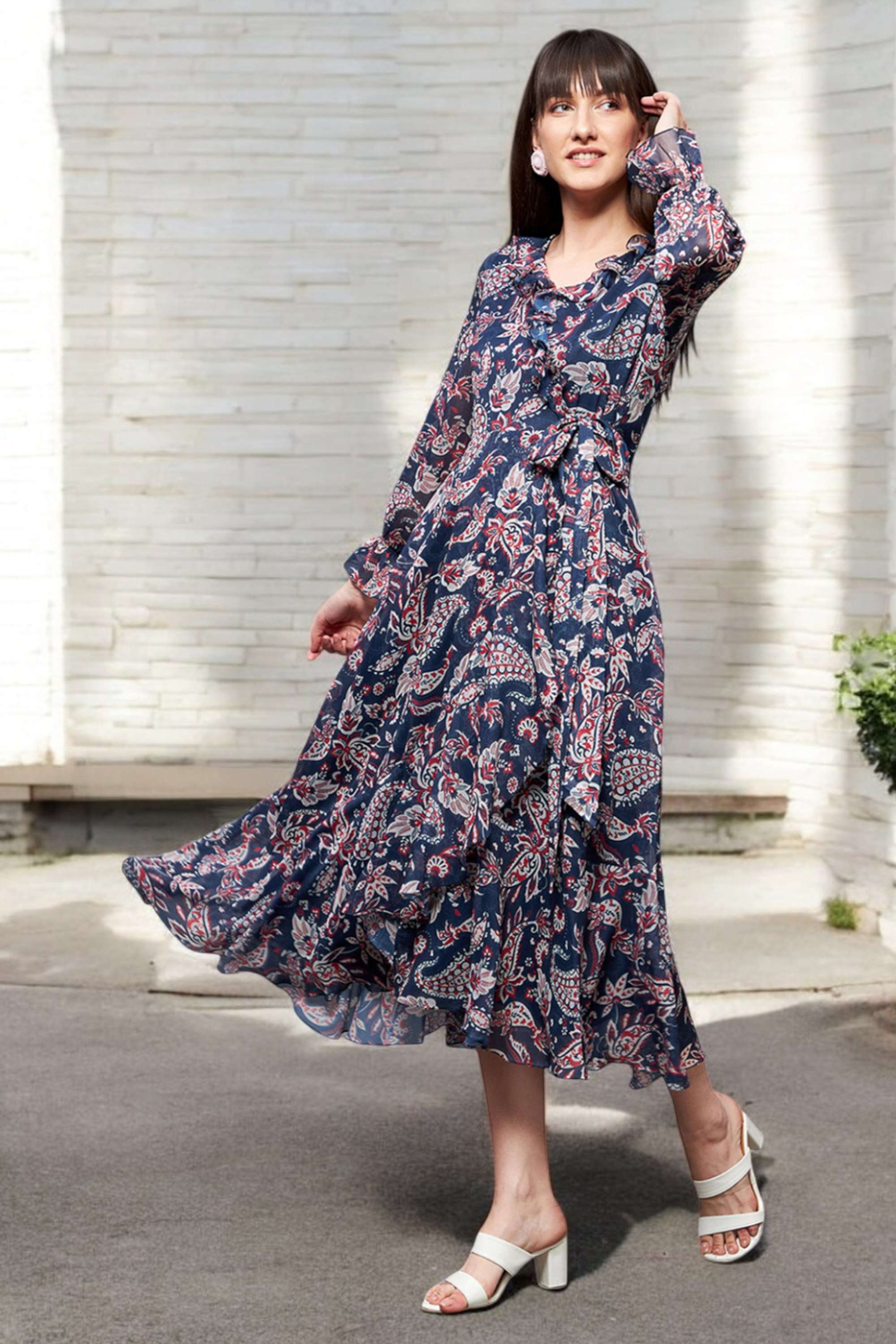 miss chase Printed V-Neck Polyester Women Dress-picture-27