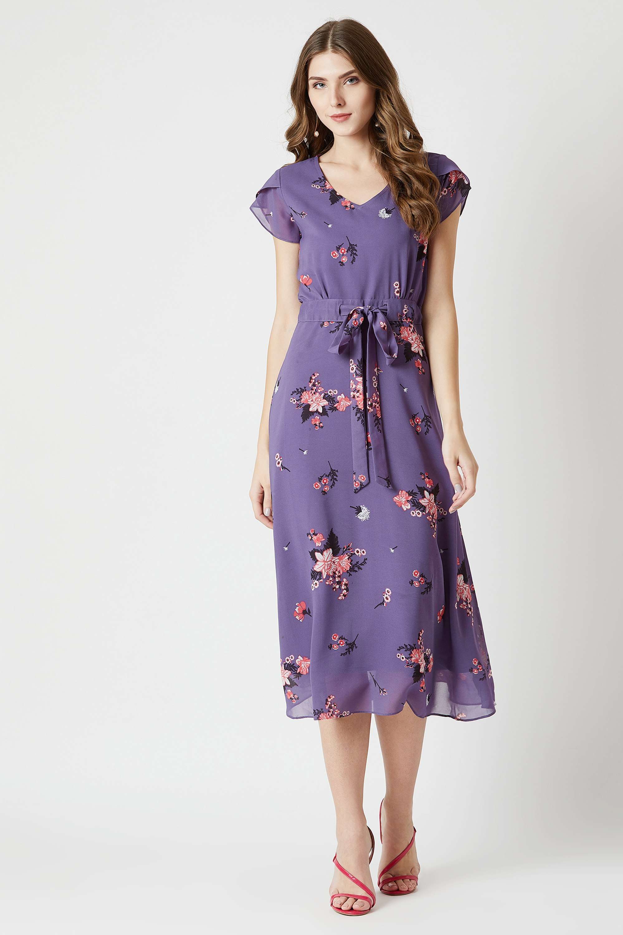 miss chase Floral V-Neck Georgette Women Dress-picture-10