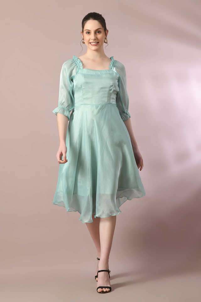 myshka Solid Square Neck Organza Women Dress-picture-36