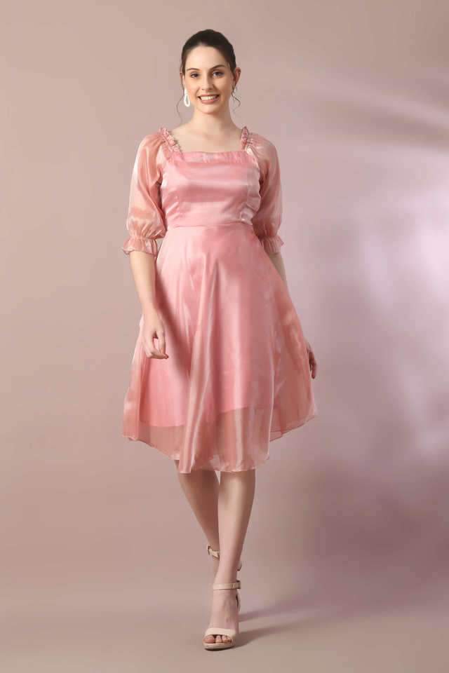 myshka Solid Square Neck Organza Women Dress-picture-36