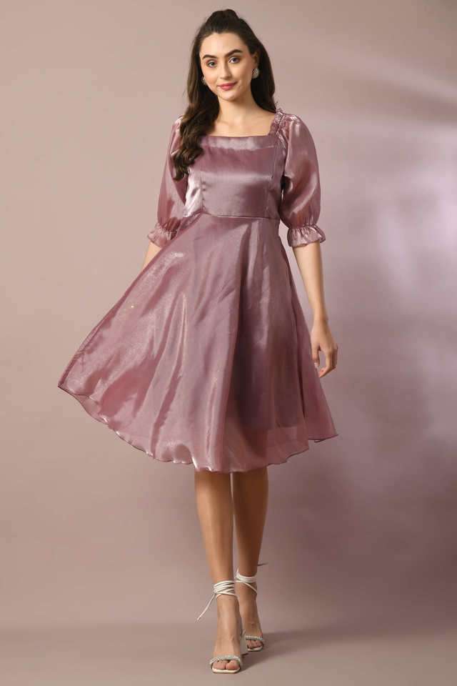 myshka Solid Square Neck Organza Women Dress-picture-25