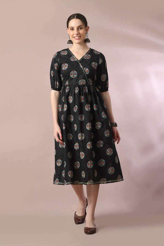 myshka Printed V-Neck Cotton Women Dress-picture-15
