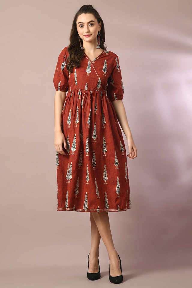 myshka Printed V-Neck Cotton Women Dress-picture-21