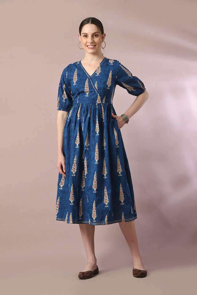myshka Printed V-Neck Cotton Women Dress-picture-15