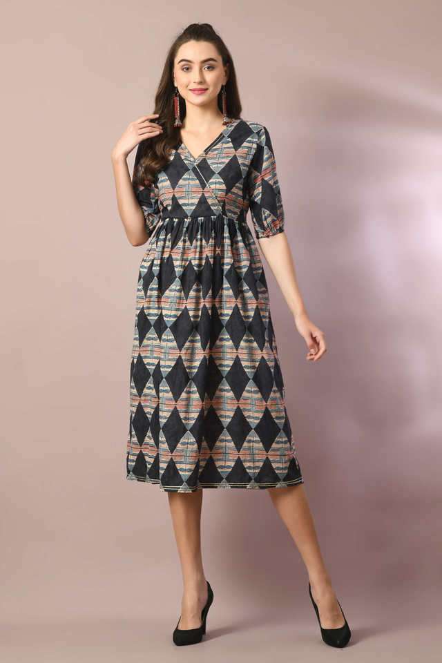 myshka Printed V-Neck Cotton Women Dress-picture-17