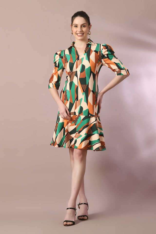 myshka Printed Collared Polyester Women Dress-picture-33