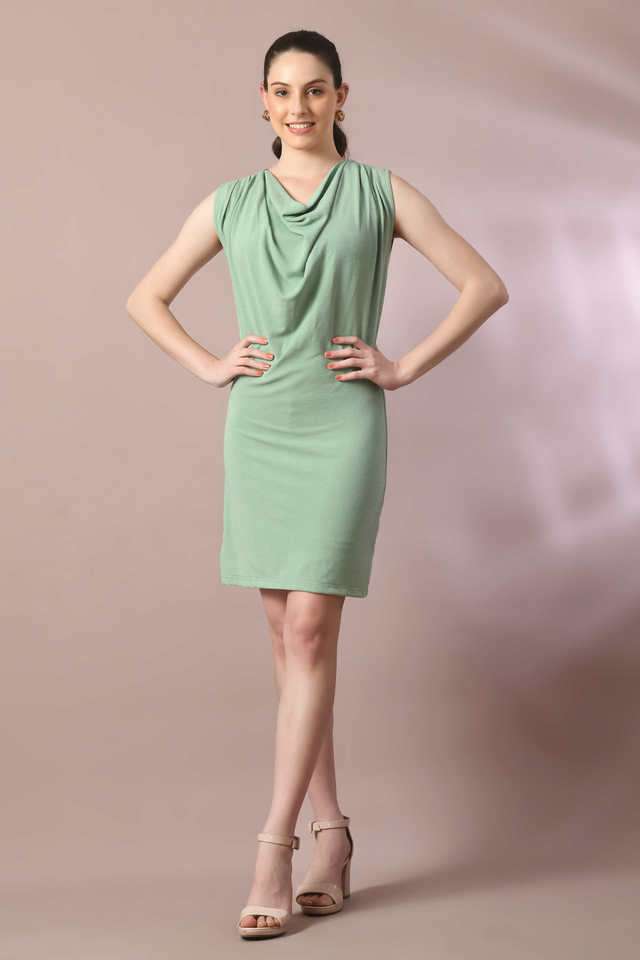 myshka Solid Cowl Neck Polyester Women Dress-picture-35