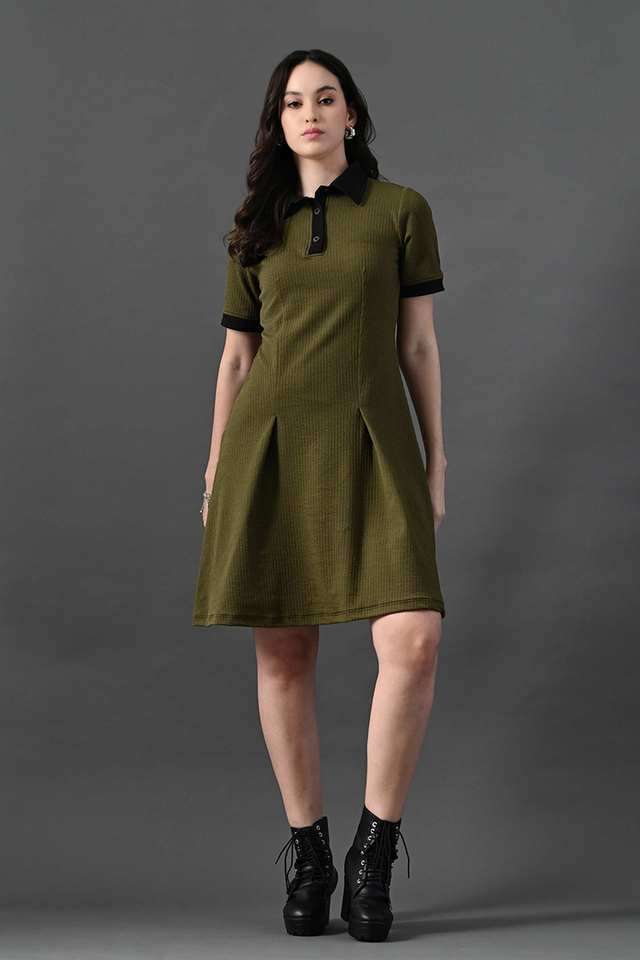 myshka Solid Collared Polyester Women Dress-picture-25