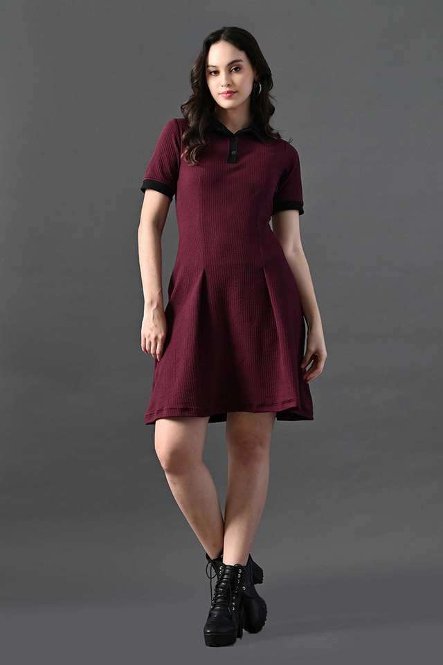 myshka Solid Collared Polyester Women Dress-picture-26
