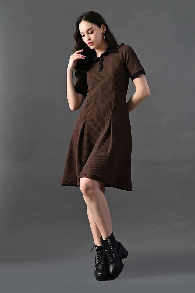 myshka Solid Collared Polyester Women Dress-picture-30