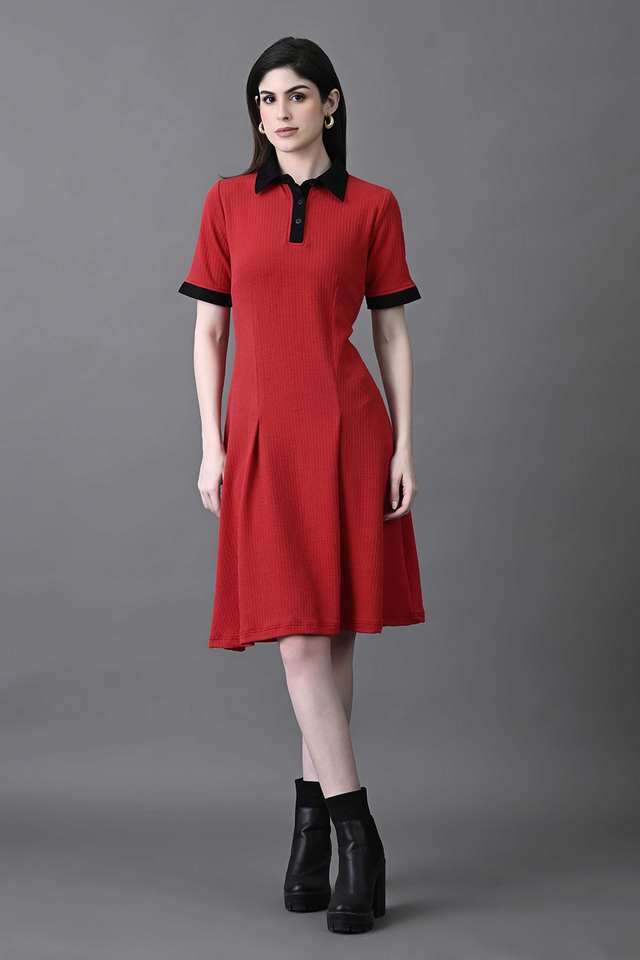 myshka Solid Collared Polyester Women Dress-picture-24