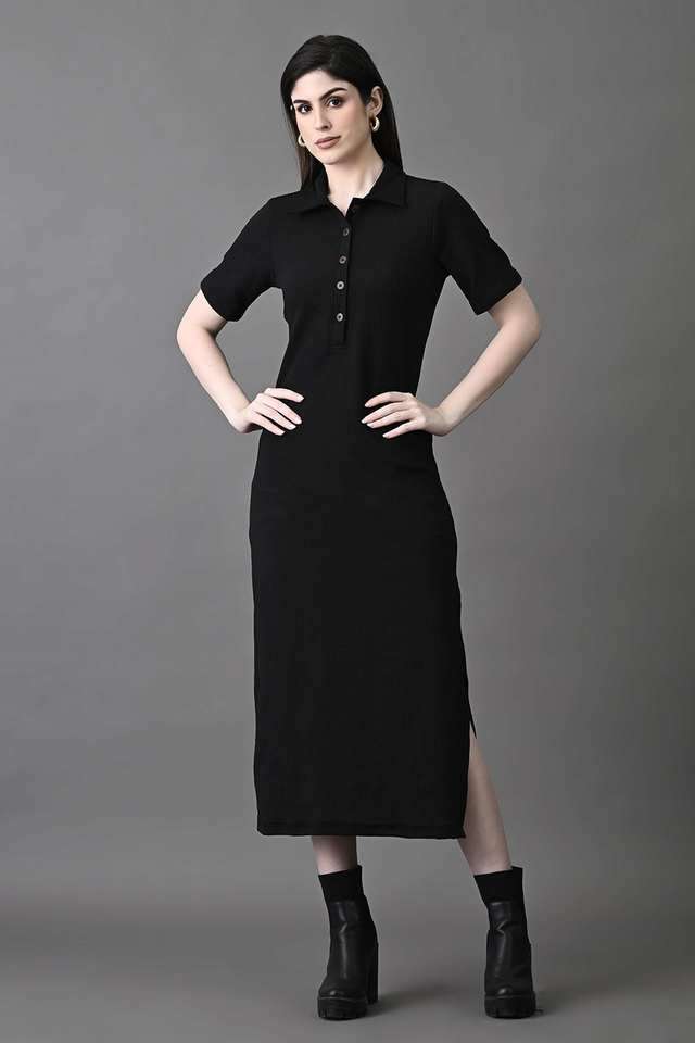 myshka Solid Collared Polyester Women Dress-picture-14