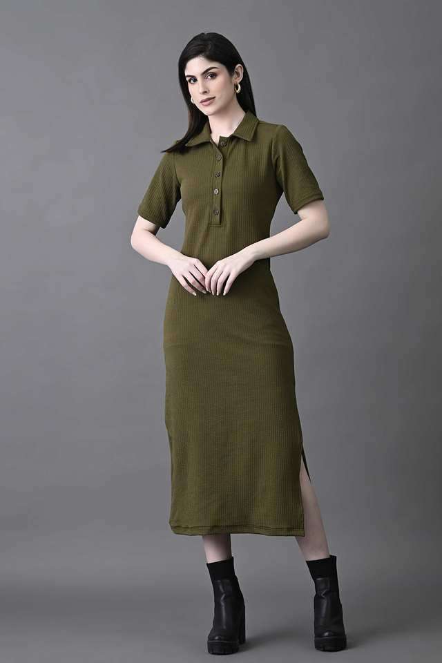 myshka Solid Collared Polyester Women Dress-picture-27