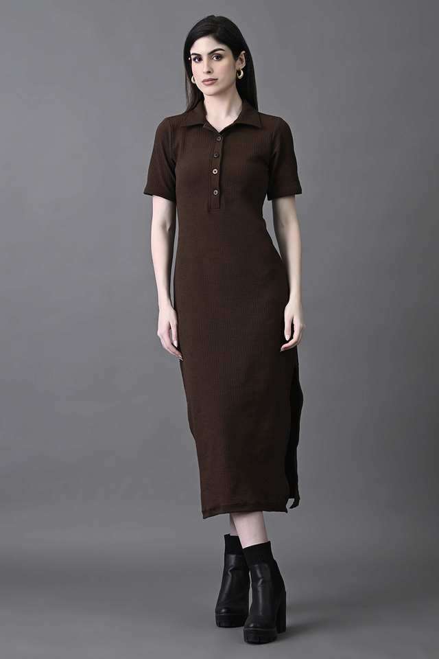 myshka Solid Collared Polyester Women Dress-picture-29