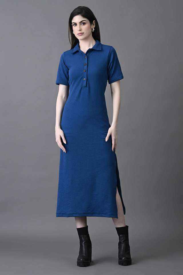 myshka Solid Collared Polyester Women Dress-picture-22
