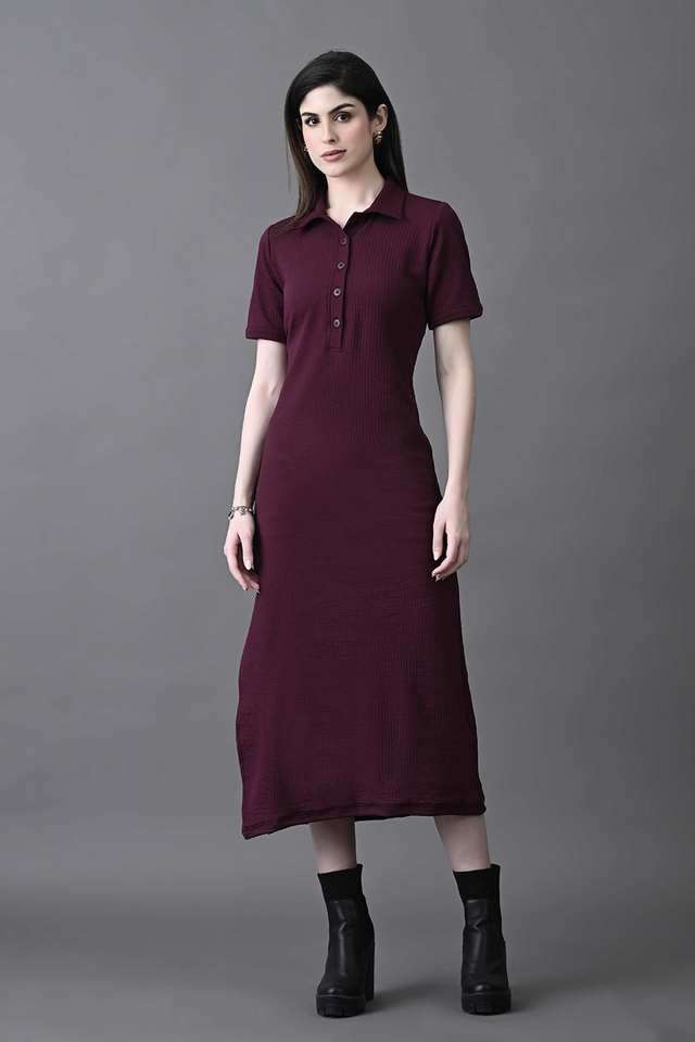 myshka Solid Collared Polyester Women Dress-picture-28