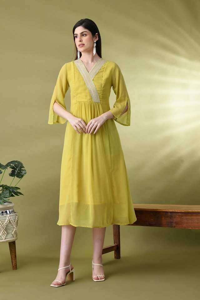 myshka Solid V-Neck Georgette Women Dress-picture-18