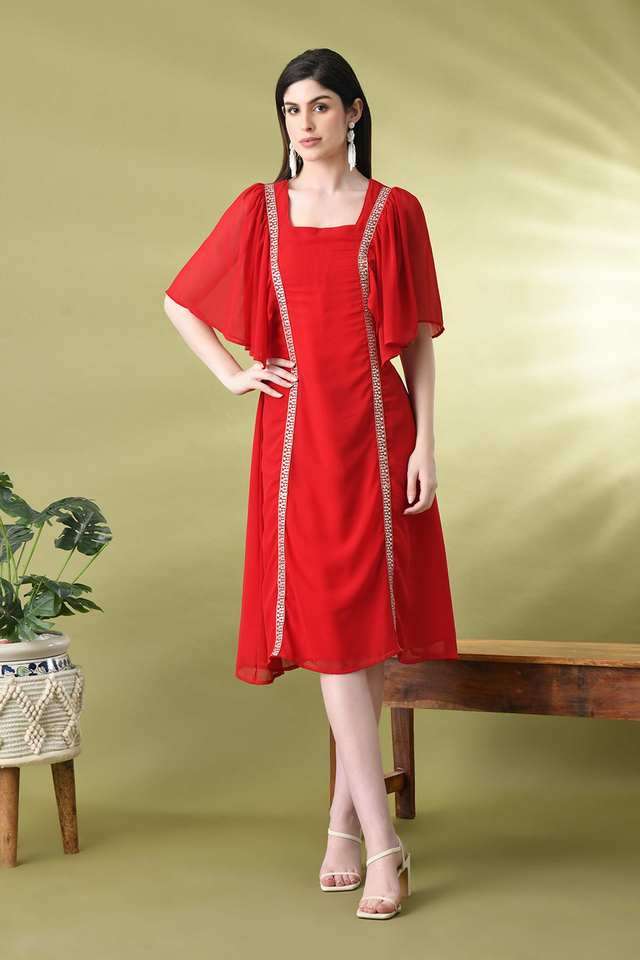 myshka Solid Round Neck Georgette Women Dress-picture-19