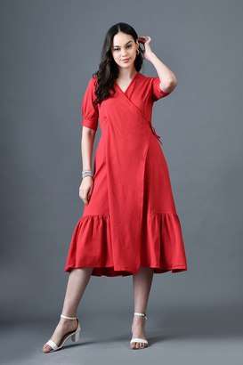 myshka Solid V-Neck Polyester Women Dress-picture-39