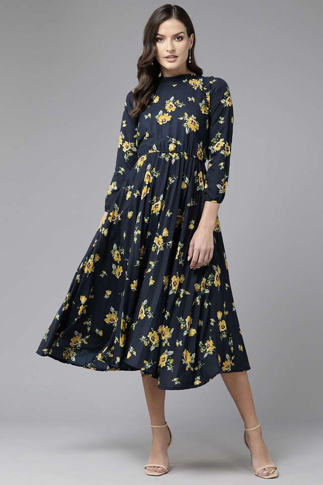 aarika Floral Choker Neck Crepe Women Dress-picture-31