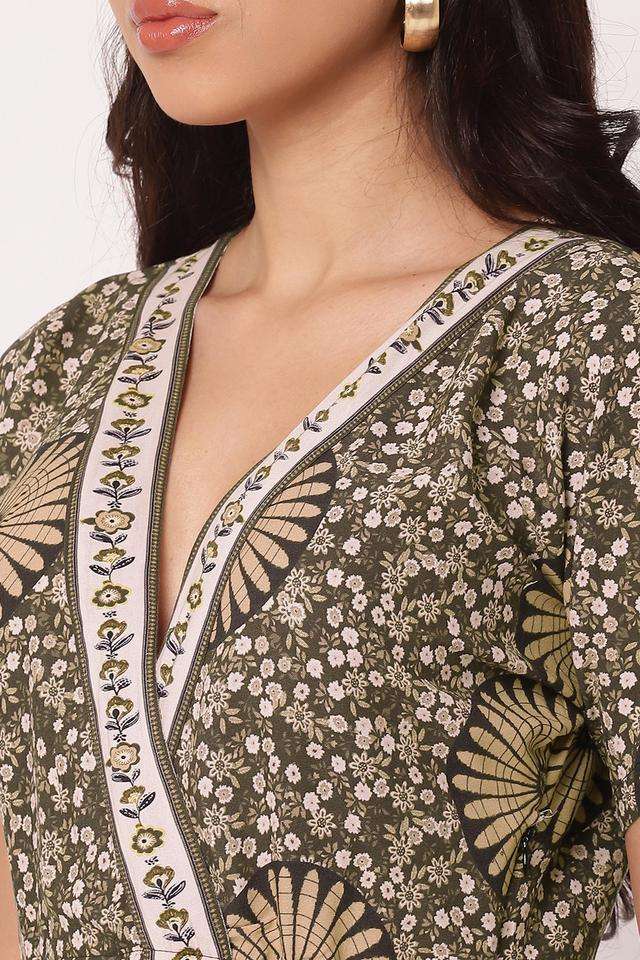 Buy Moomaya green Floral V-Neck Rayon Women Casual Wear Jumpsuit