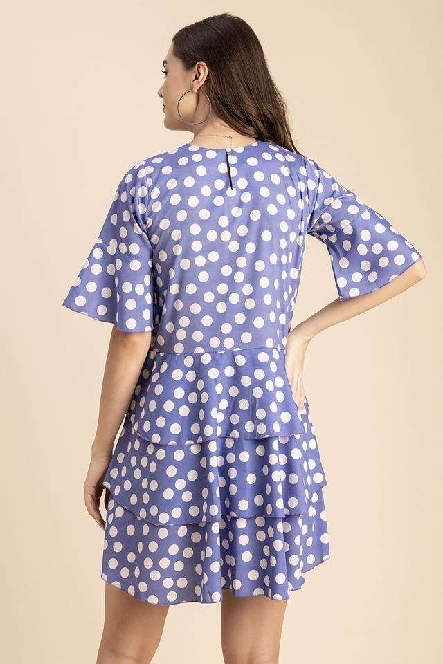 Buy Moomaya Lavender Polka Dots Round Neck Crepe Women's Knee Length Dress  | Shoppers Stop